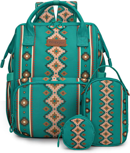Montana West Wrangler Callie Diaper Bag Backpack with Pacifier Case, Crossbody Bottle Bag and Stroller Straps Western Pattern Multifunction Baby Travel Bag Set WG2216-9110BK
