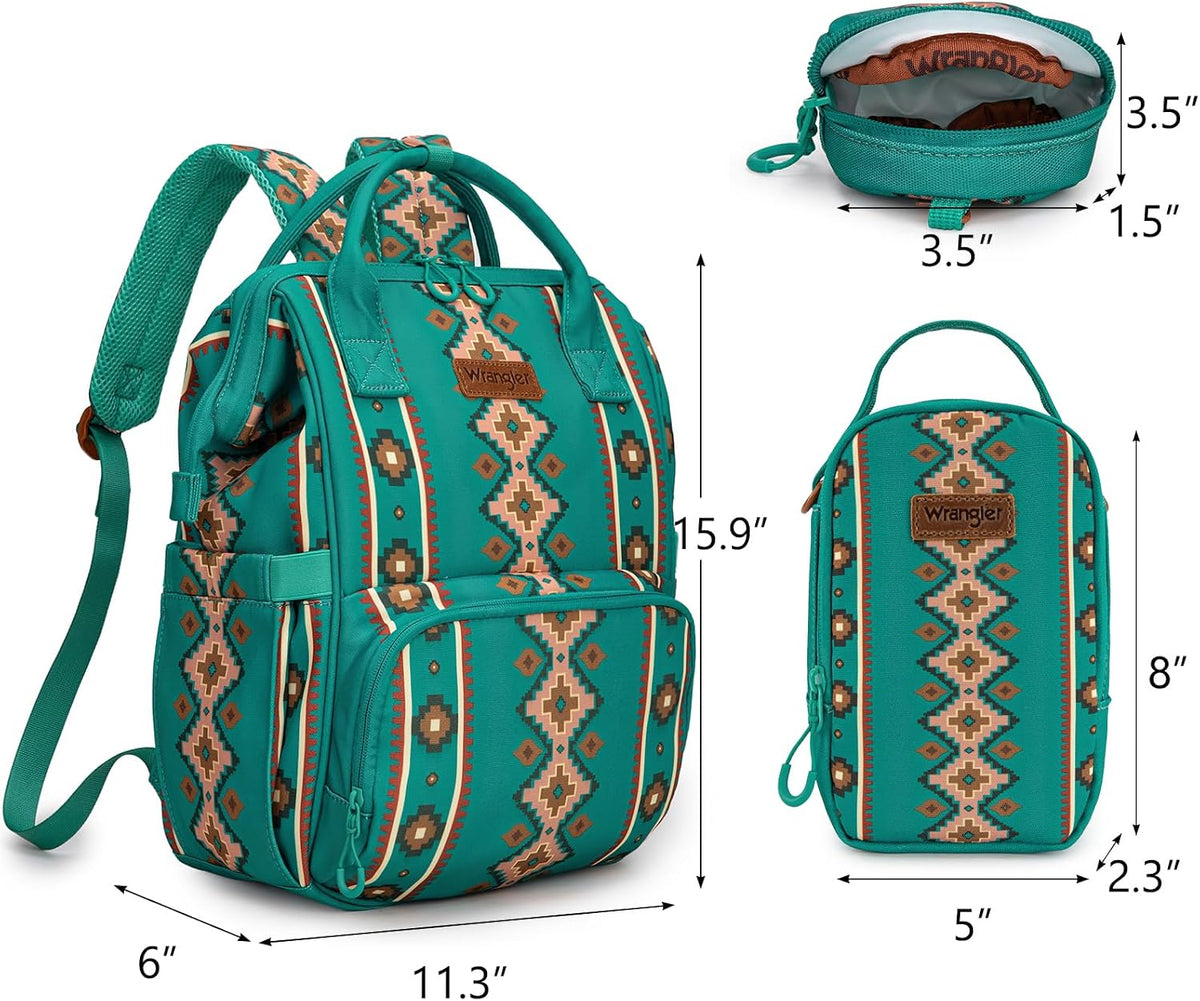 Montana West Wrangler Callie Diaper Bag Backpack with Pacifier Case, Crossbody Bottle Bag and Stroller Straps Western Pattern Multifunction Baby Travel Bag Set WG2216-9110BK