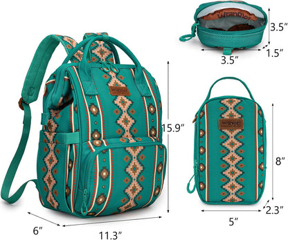 Montana West Wrangler Callie Diaper Bag Backpack with Pacifier Case, Crossbody Bottle Bag and Stroller Straps Western Pattern Multifunction Baby Travel Bag Set WG2216-9110BK