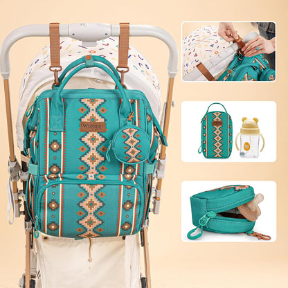 Montana West Wrangler Callie Diaper Bag Backpack with Pacifier Case, Crossbody Bottle Bag and Stroller Straps Western Pattern Multifunction Baby Travel Bag Set WG2216-9110BK