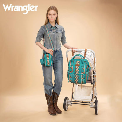 Montana West Wrangler Callie Diaper Bag Backpack with Pacifier Case, Crossbody Bottle Bag and Stroller Straps Western Pattern Multifunction Baby Travel Bag Set WG2216-9110BK