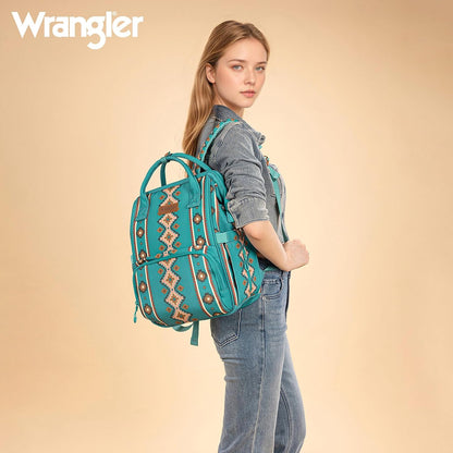 Montana West Wrangler Callie Diaper Bag Backpack with Pacifier Case, Crossbody Bottle Bag and Stroller Straps Western Pattern Multifunction Baby Travel Bag Set WG2216-9110BK