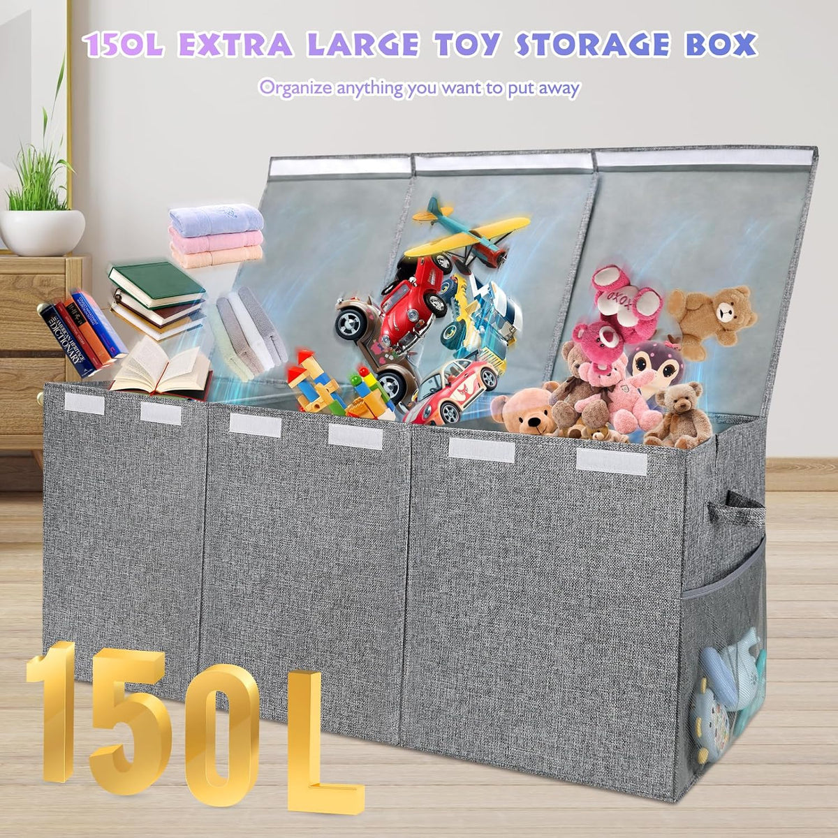 Kids Toy Box Chest with Lid - Extra Large 40 x16 x14'', Grey