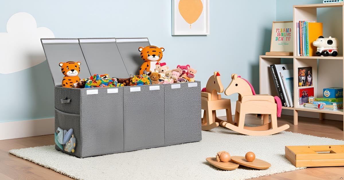Kids Toy Box Chest with Lid - Extra Large 40 x16 x14'', Grey