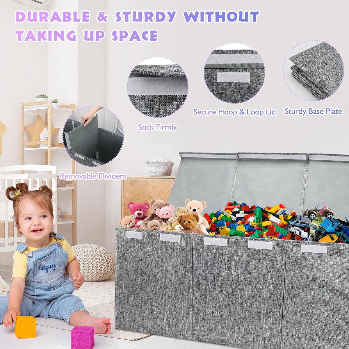 Kids Toy Box Chest with Lid - Extra Large 40 x16 x14'', Grey