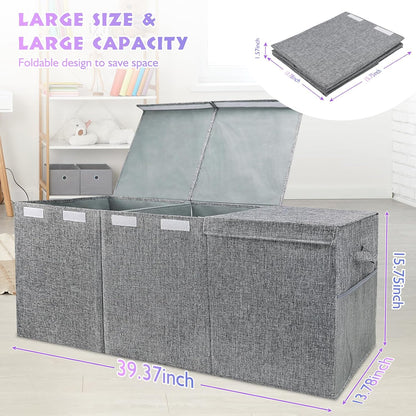 Kids Toy Box Chest with Lid - Extra Large 40 x16 x14'', Grey