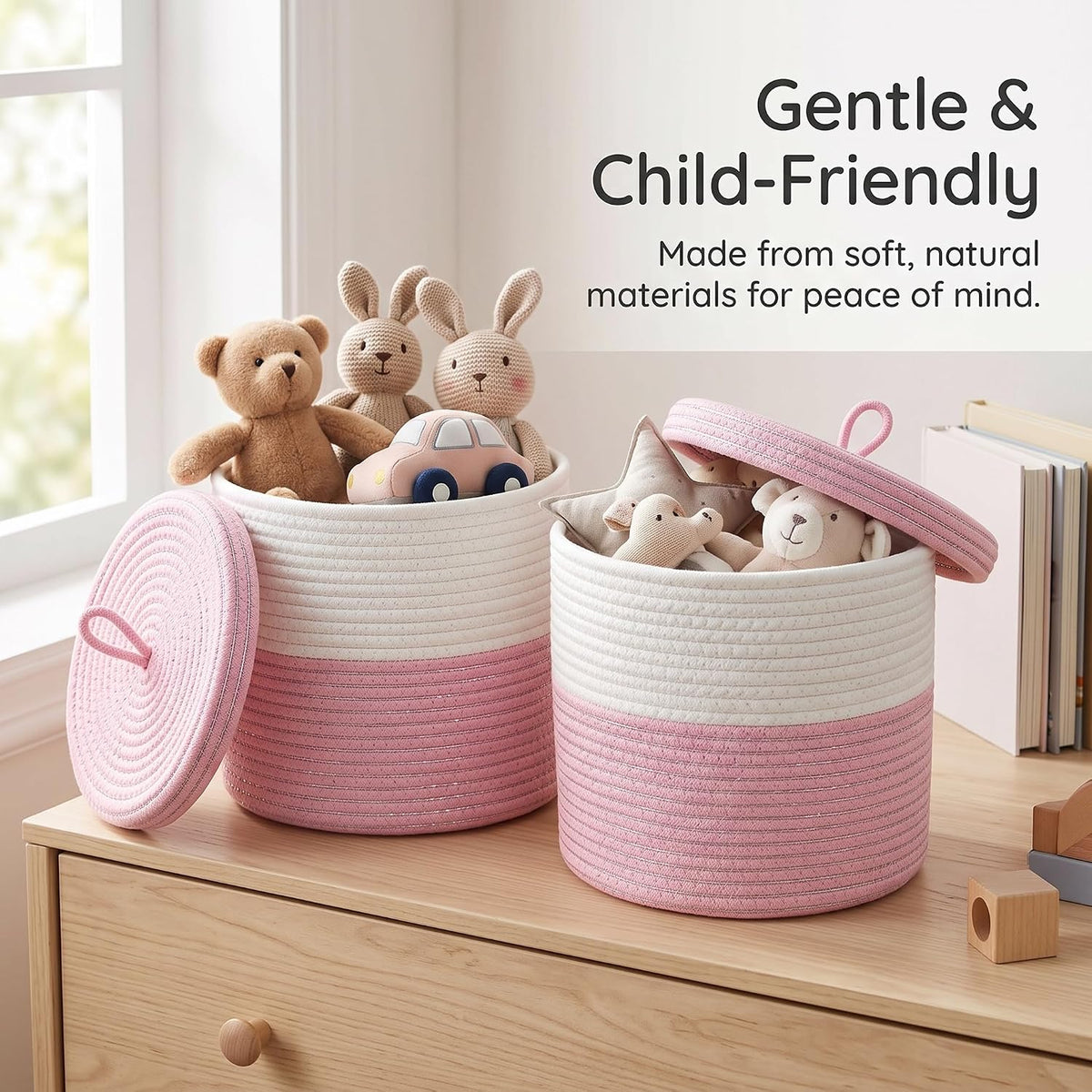 Storage Basket with Lid, Small Organizer Bin for Toy Storage and Nursery