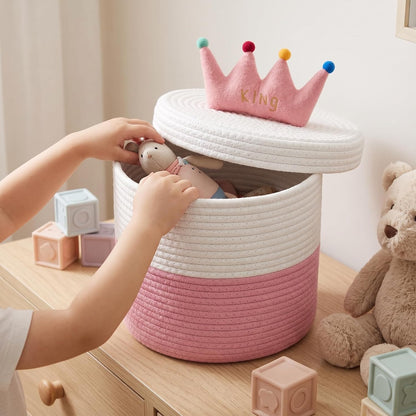 Storage Basket with Lid, Small Organizer Bin for Toy Storage and Nursery