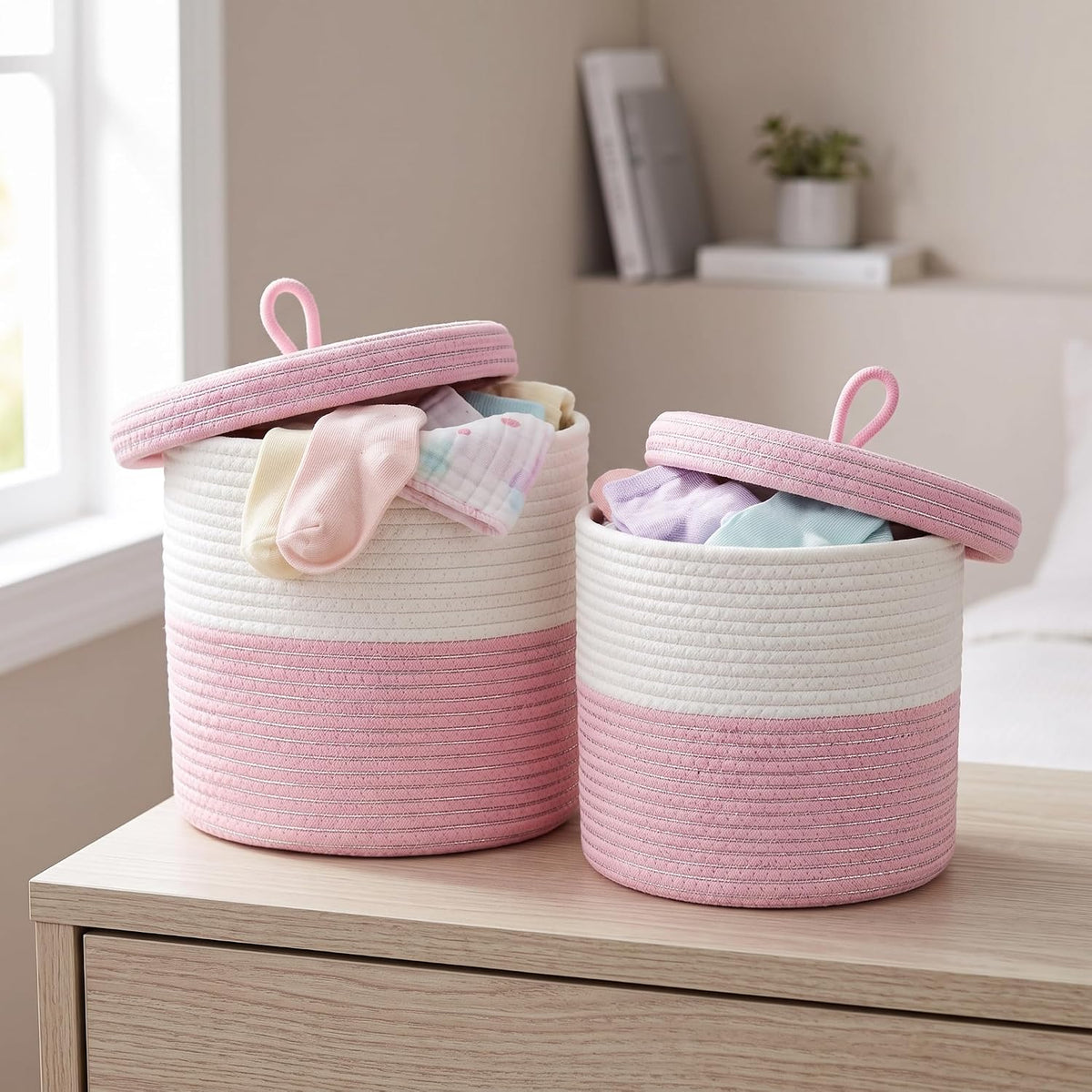 Storage Basket with Lid, Small Organizer Bin for Toy Storage and Nursery