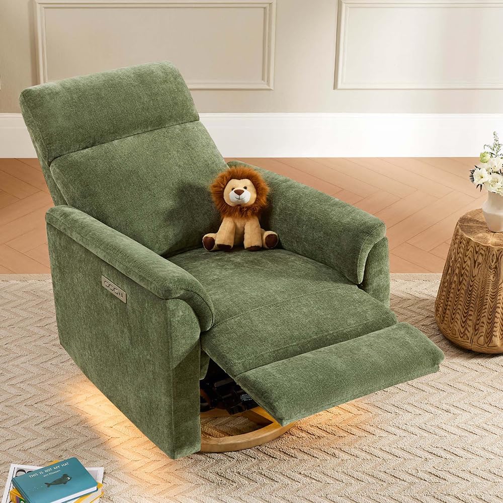 Power Recliner Chair with Nightlight, Nursery Glider, Boucle in Green