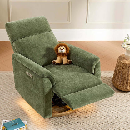 Power Recliner Chair with Nightlight, Nursery Glider, Boucle in Green