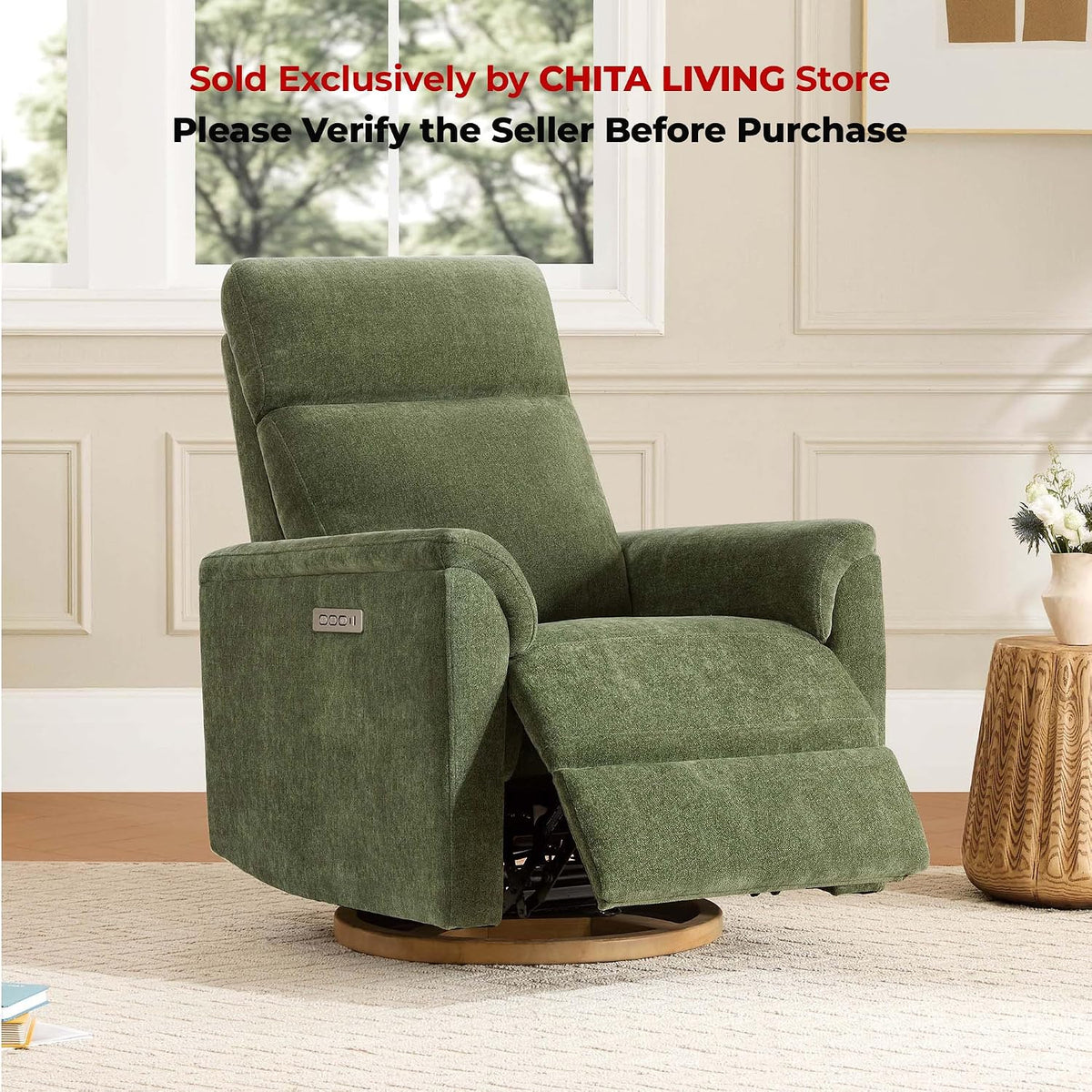 Power Recliner Chair with Nightlight, Nursery Glider, Boucle in Green