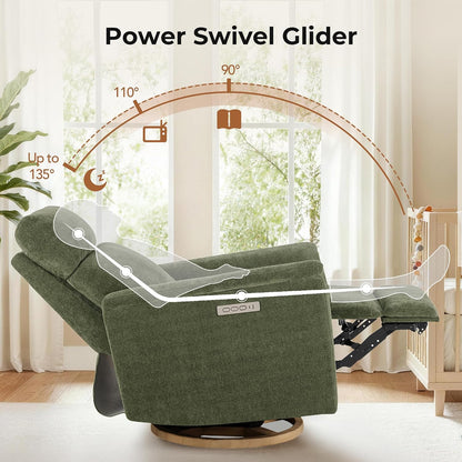 Power Recliner Chair with Nightlight, Nursery Glider, Boucle in Green