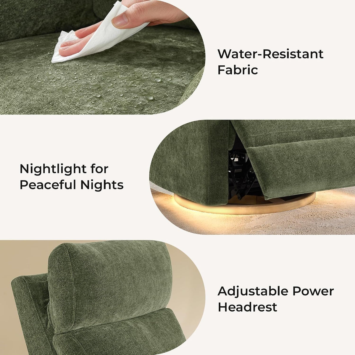 Power Recliner Chair with Nightlight, Nursery Glider, Boucle in Green