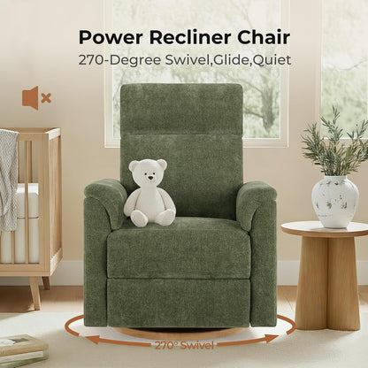 Power Recliner Chair with Nightlight, Nursery Glider, Boucle in Green