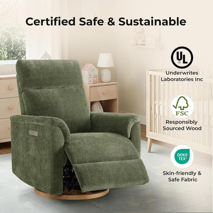 Power Recliner Chair with Nightlight, Nursery Glider, Boucle in Green