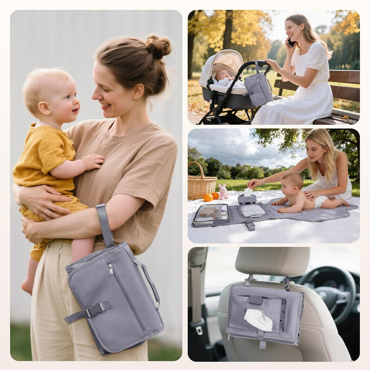 Portable Diaper Changing Pad Waterproof Travel Baby Changing Mat with Large Wet/Dry Pocket & Elastic Wipes Pockets, Foldable Compact for On-The-Go Diaper Changer (Pink)