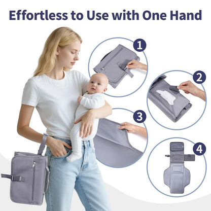 Portable Diaper Changing Pad Waterproof Travel Baby Changing Mat with Large Wet/Dry Pocket & Elastic Wipes Pockets, Foldable Compact for On-The-Go Diaper Changer (Pink)