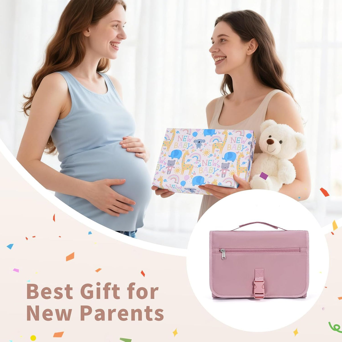 Portable Diaper Changing Pad Waterproof Travel Baby Changing Mat with Large Wet/Dry Pocket & Elastic Wipes Pockets, Foldable Compact for On-The-Go Diaper Changer (Pink)
