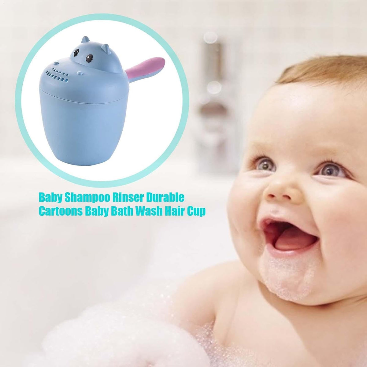 Hippopotamus Rinse Cup – Baby Rinser, Toddler Bath Tool | Soft Flow Shampoo Rinser for Babies and Kids, Bathing Pail for Eye Shielding Wash, Baby Shower Head Alternative for Daily Bathing Fun