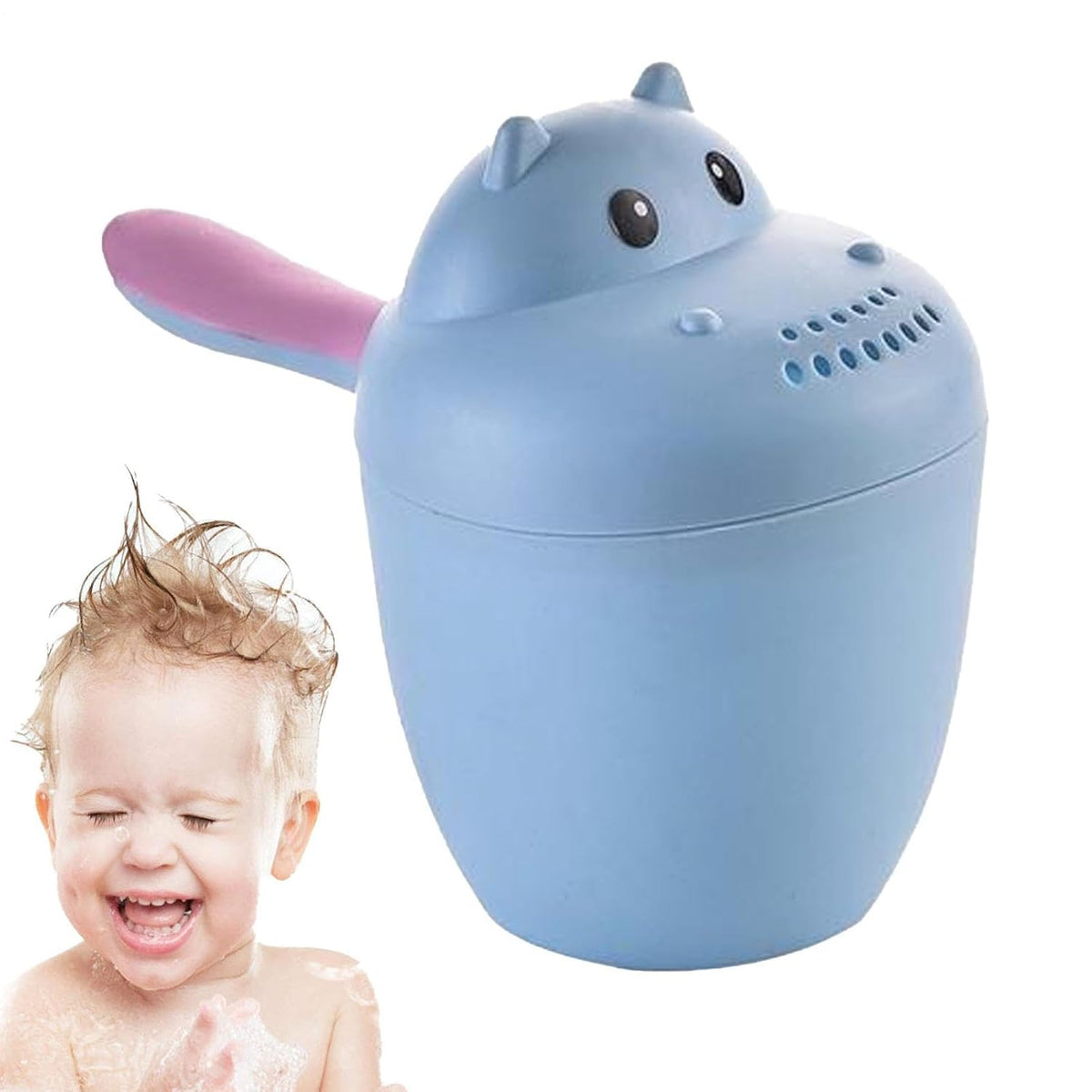 Hippopotamus Rinse Cup – Baby Rinser, Toddler Bath Tool | Soft Flow Shampoo Rinser for Babies and Kids, Bathing Pail for Eye Shielding Wash, Baby Shower Head Alternative for Daily Bathing Fun