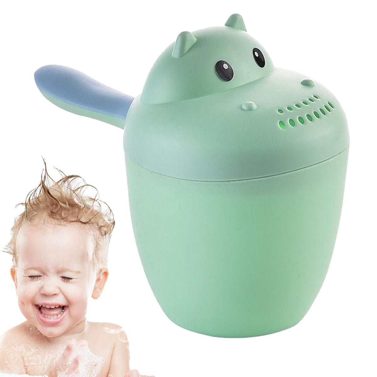 Hippopotamus Rinse Cup – Baby Rinser, Toddler Bath Tool | Soft Flow Shampoo Rinser for Babies and Kids, Bathing Pail for Eye Shielding Wash, Baby Shower Head Alternative for Daily Bathing Fun