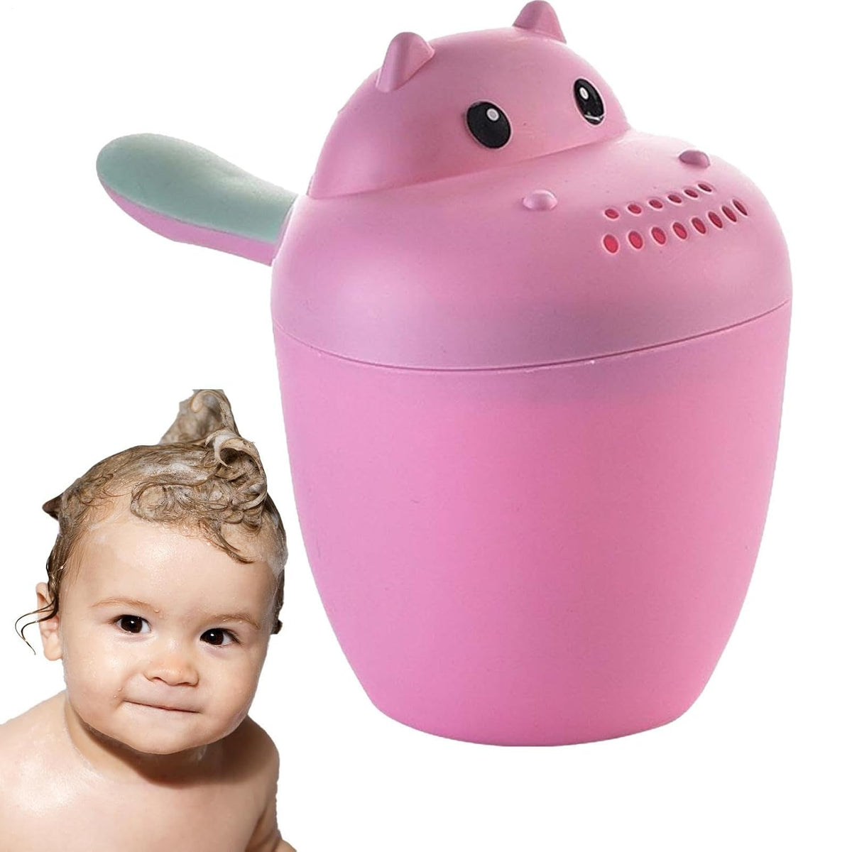 Hippopotamus Rinse Cup – Baby Rinser, Toddler Bath Tool | Soft Flow Shampoo Rinser for Babies and Kids, Bathing Pail for Eye Shielding Wash, Baby Shower Head Alternative for Daily Bathing Fun