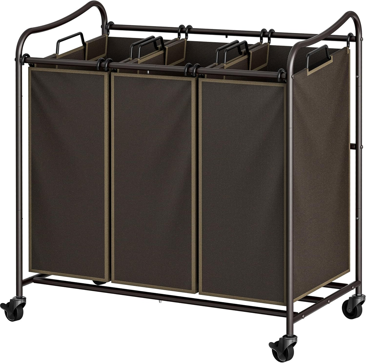 Heavy Duty 3-Bag Laundry Sorter Rolling Cart, Dark Grey