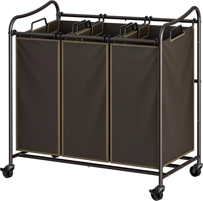 Heavy Duty 3-Bag Laundry Sorter Rolling Cart, Dark Grey