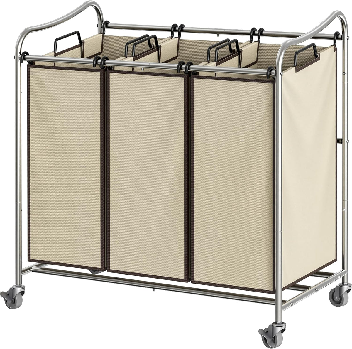 Heavy Duty 3-Bag Laundry Sorter Rolling Cart, Dark Grey
