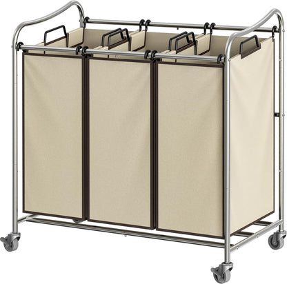 Heavy Duty 3-Bag Laundry Sorter Rolling Cart, Dark Grey