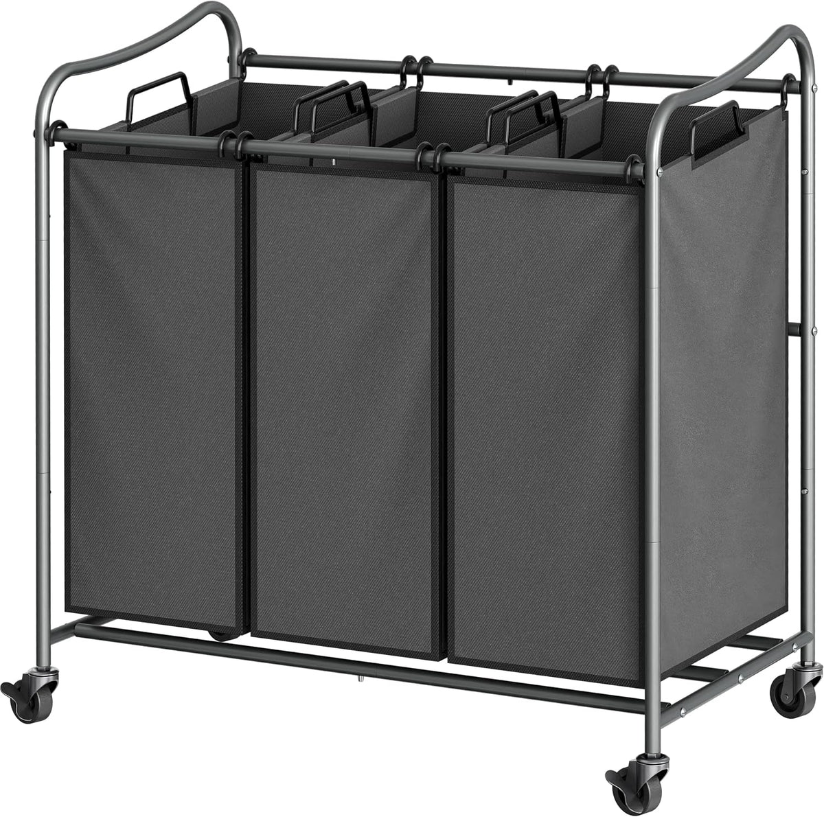 Heavy Duty 3-Bag Laundry Sorter Rolling Cart, Dark Grey