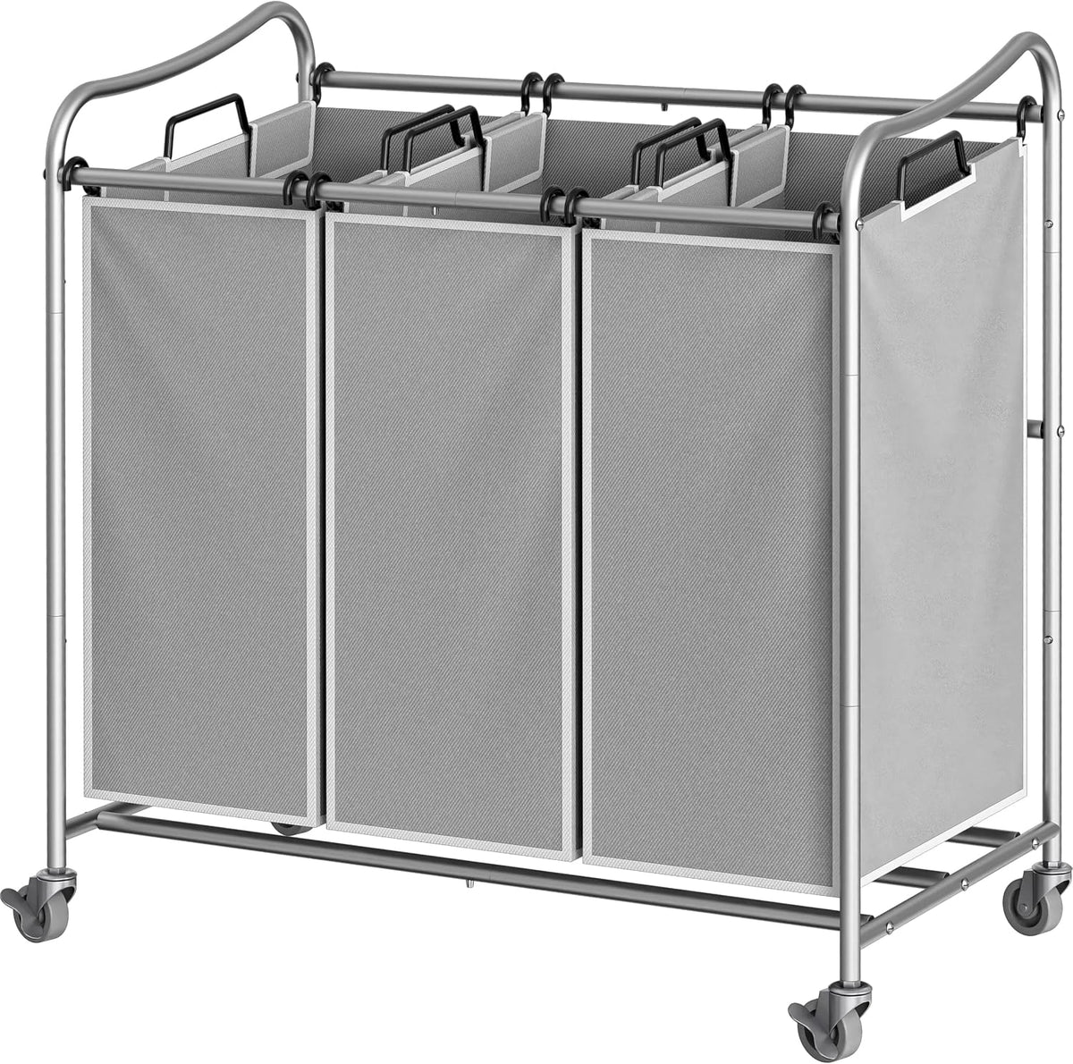 Heavy Duty 3-Bag Laundry Sorter Rolling Cart, Dark Grey
