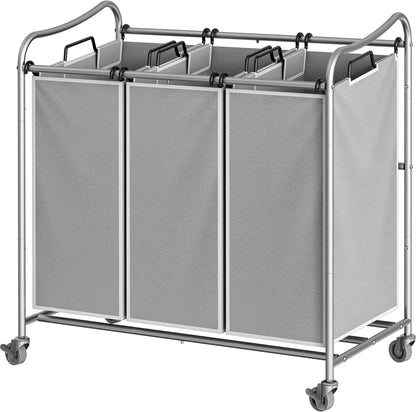 Heavy Duty 3-Bag Laundry Sorter Rolling Cart, Dark Grey