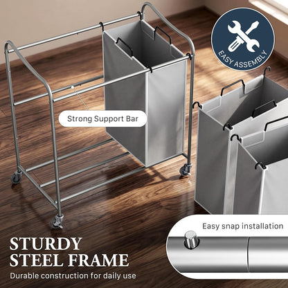 Heavy Duty 3-Bag Laundry Sorter Rolling Cart, Dark Grey