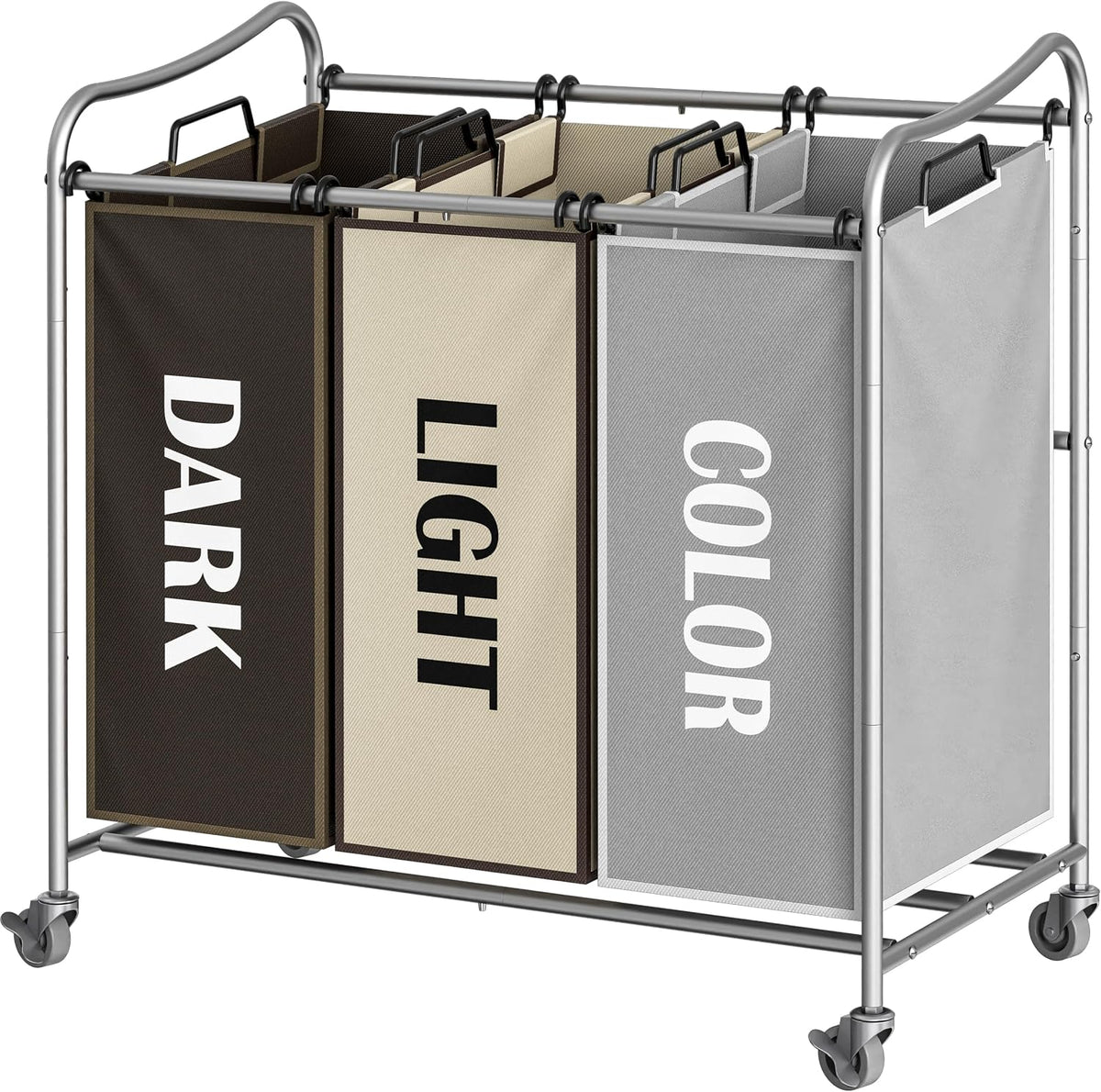 Heavy Duty 3-Bag Laundry Sorter Rolling Cart, Dark Grey
