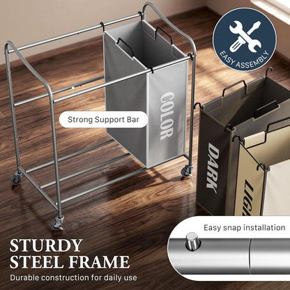 Heavy Duty 3-Bag Laundry Sorter Rolling Cart, Dark Grey
