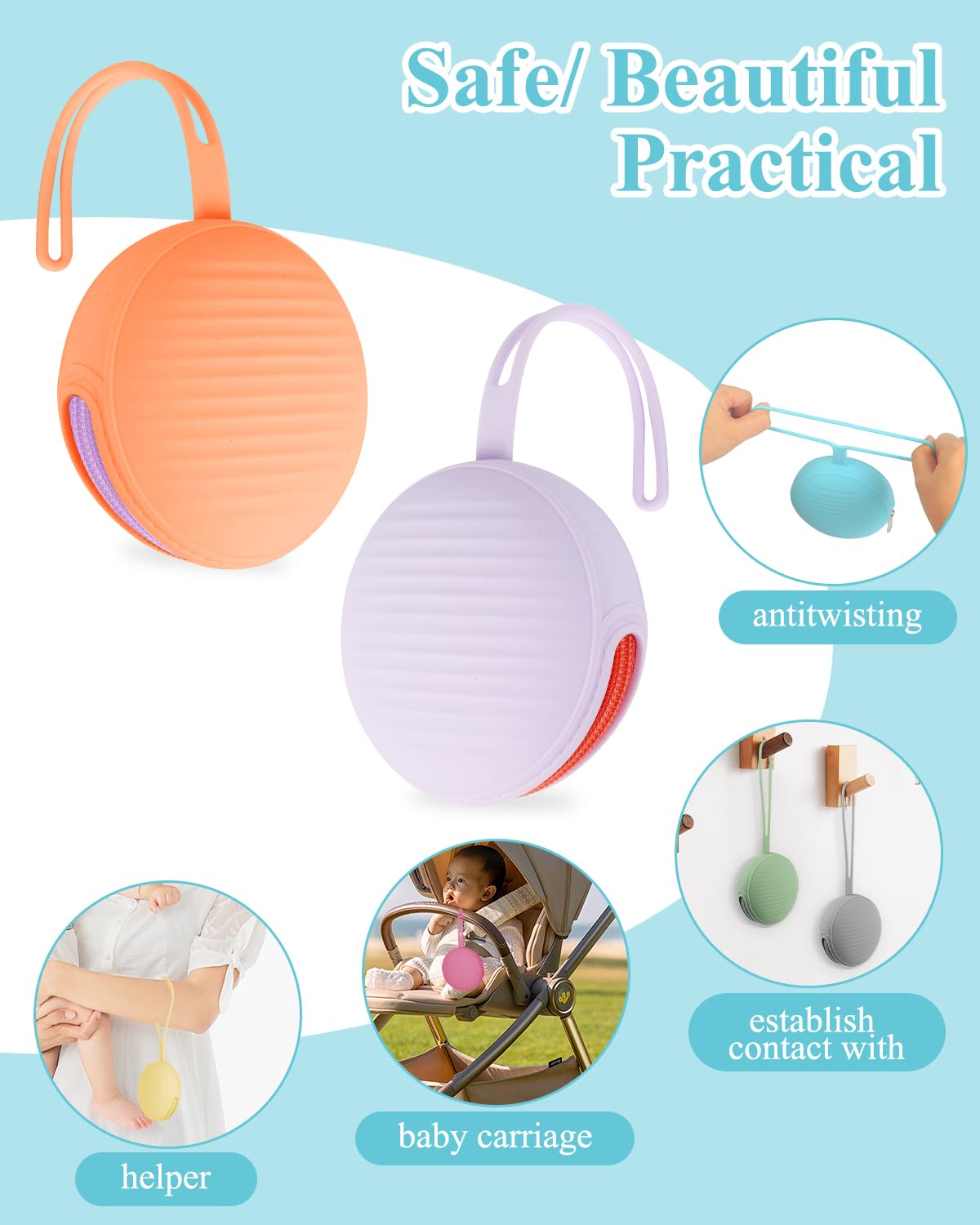 Silicone Pacifier Holder Case Set - 2 Portable Binky Pouches with 2 Transparent Storage Boxes & 2 Pacifier Clips, BPA Free