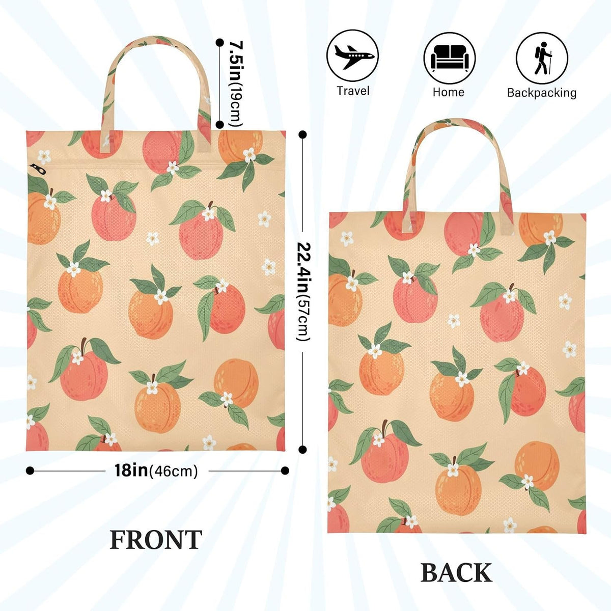 Peaches Flowers Waterproof Travel Laundry Bag Washable 2 Count