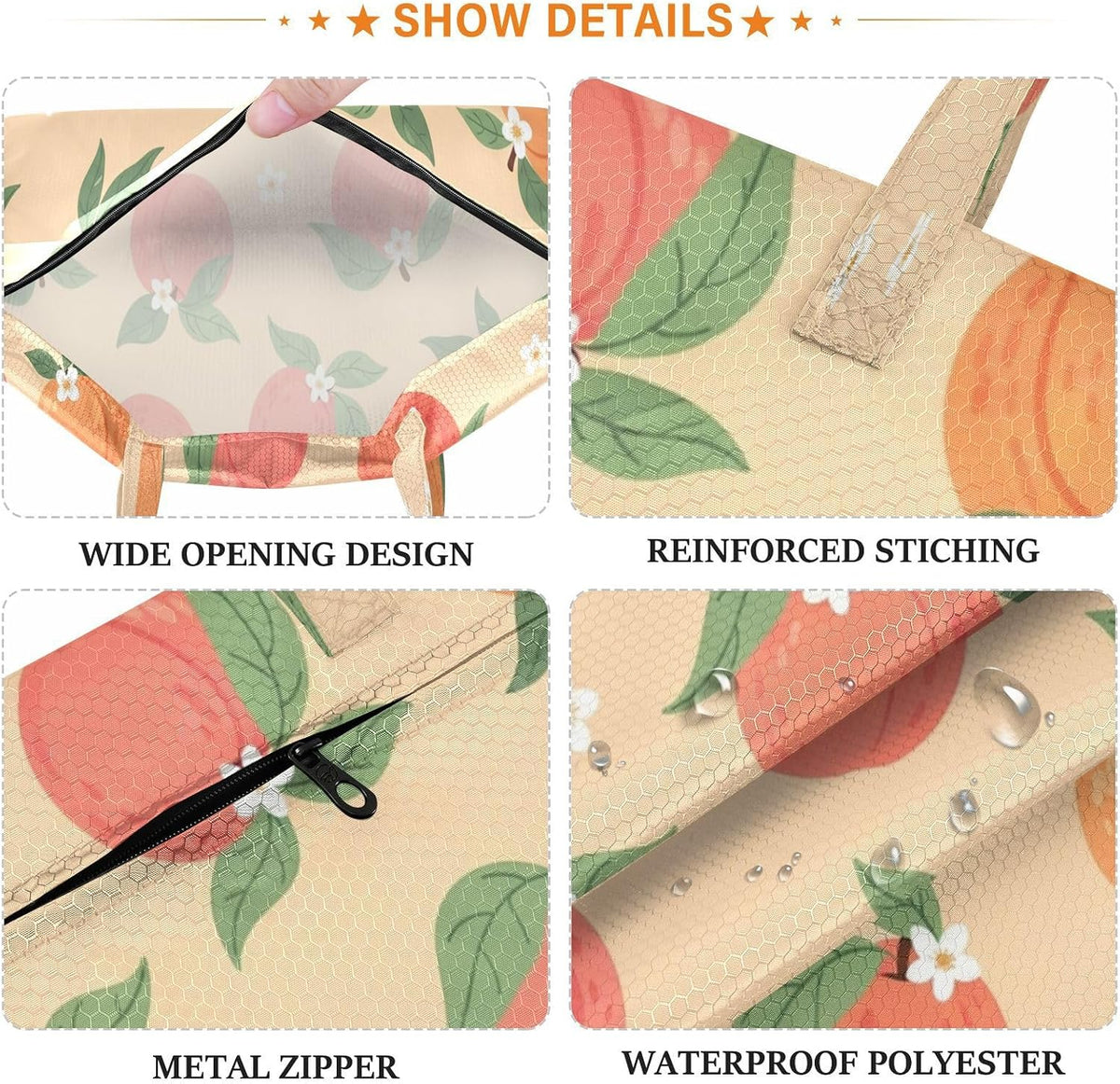Peaches Flowers Waterproof Travel Laundry Bag Washable 2 Count