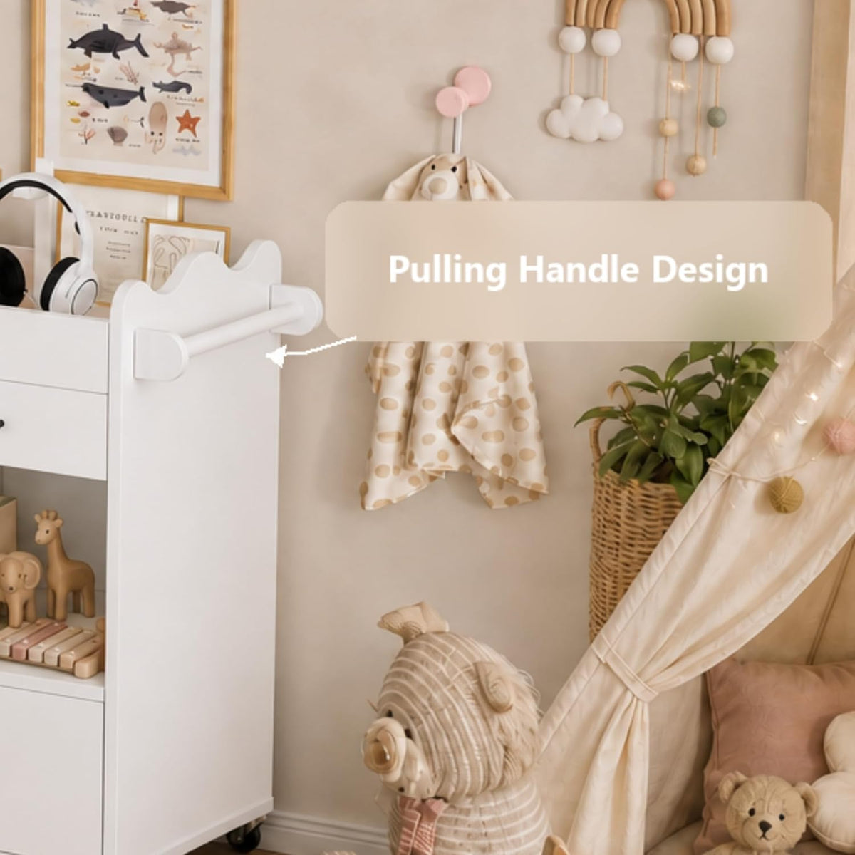 Baby Changing Table, 2 Drawers Nursery Changing Station with 4 Open Cubbies, Rolling Chest with Wheels, 43" W x 19.5" D x 40" H, White