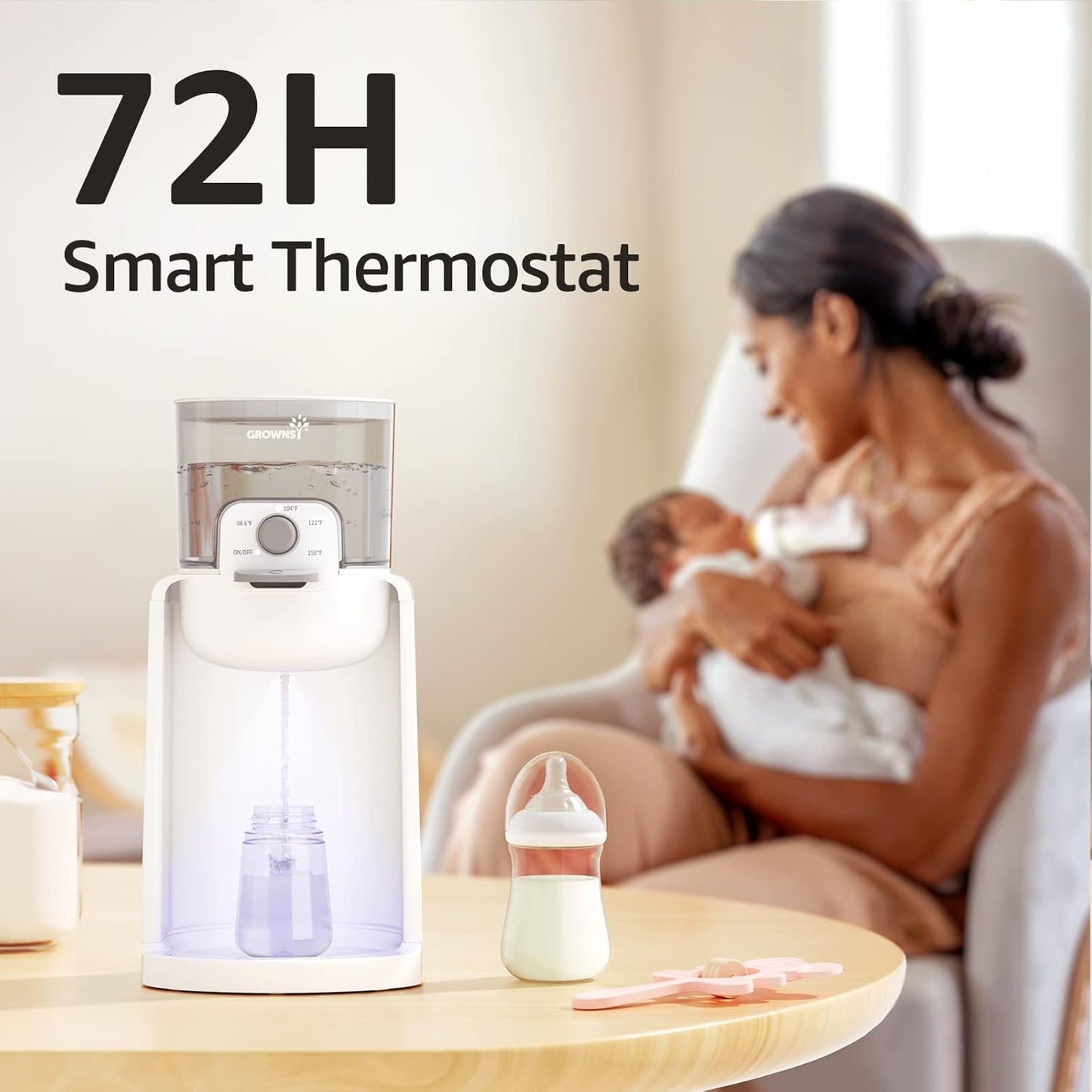 Instant Baby Bottle Warmer with Night Light, Precise 4-Temp Control | Warm Water Ready in Seconds, Formula Preparation Made Easy, 72H Smart Thermostat, Detachable Tank, Midnight Feeding Essential