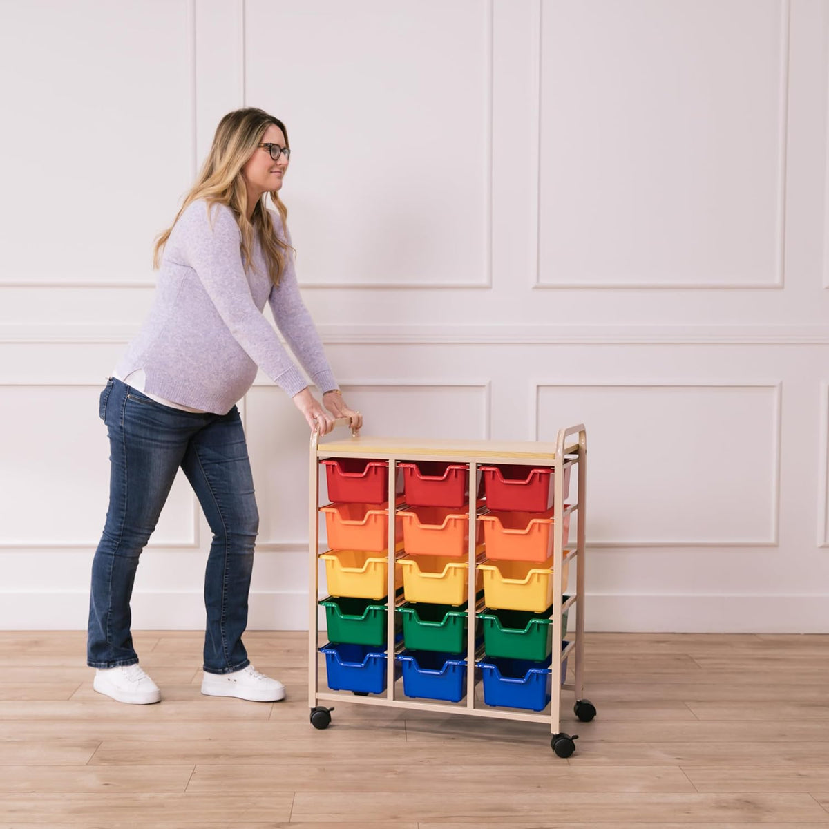 15-Bin Mobile Organizer with Shelf, Removable Bins, Sand/Assorted