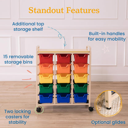 15-Bin Mobile Organizer with Shelf, Removable Bins, Sand/Assorted