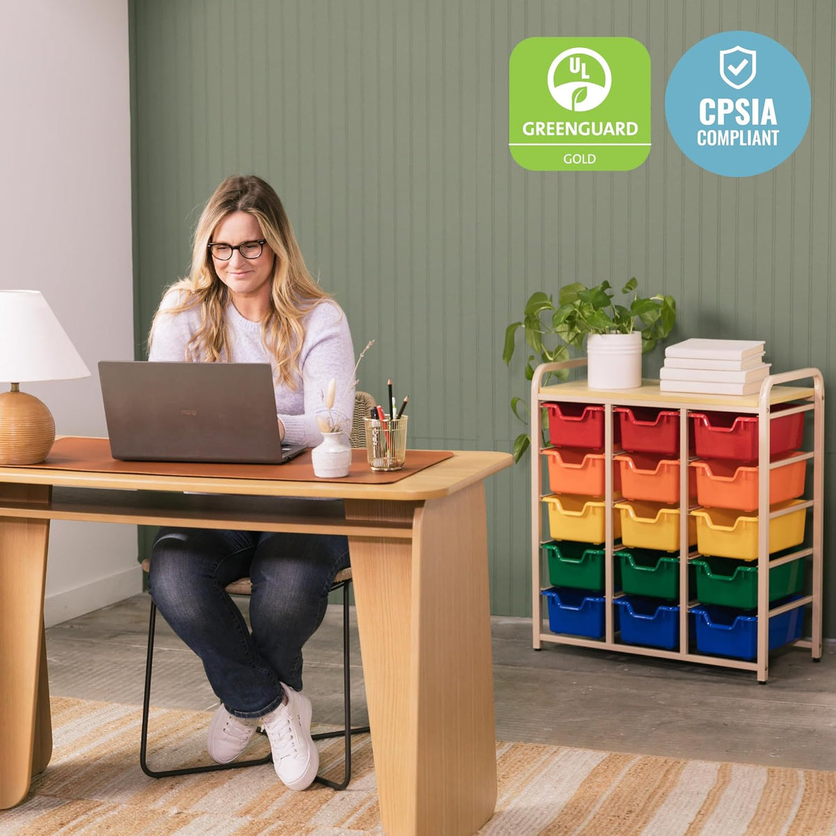 15-Bin Mobile Organizer with Shelf, Removable Bins, Sand/Assorted