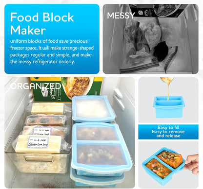 Silicone Freezer Trays with Lids, Set of 4 - with 1cup and 2 cup Silicone Freezer Molds for freezing soups, sauces and individual microwave safe