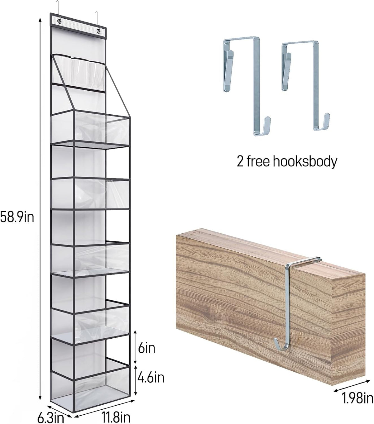Over Door Organizer Hanging Storage 6 Shelf Clear Pockets Pantry Closet