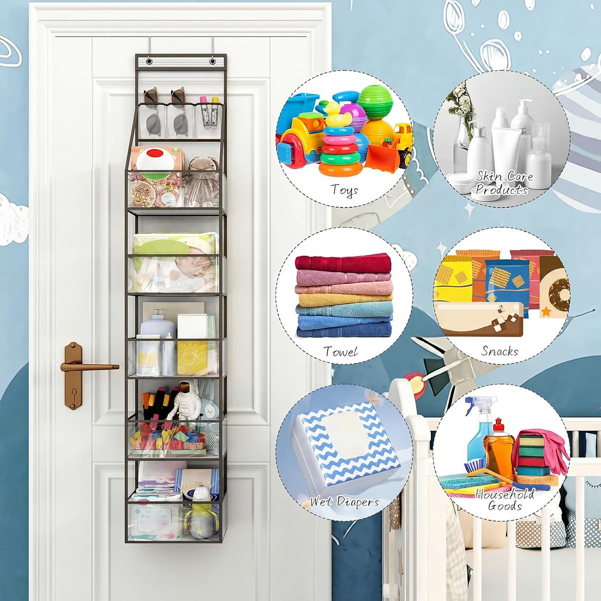 Over Door Organizer Hanging Storage 6 Shelf Clear Pockets Pantry Closet