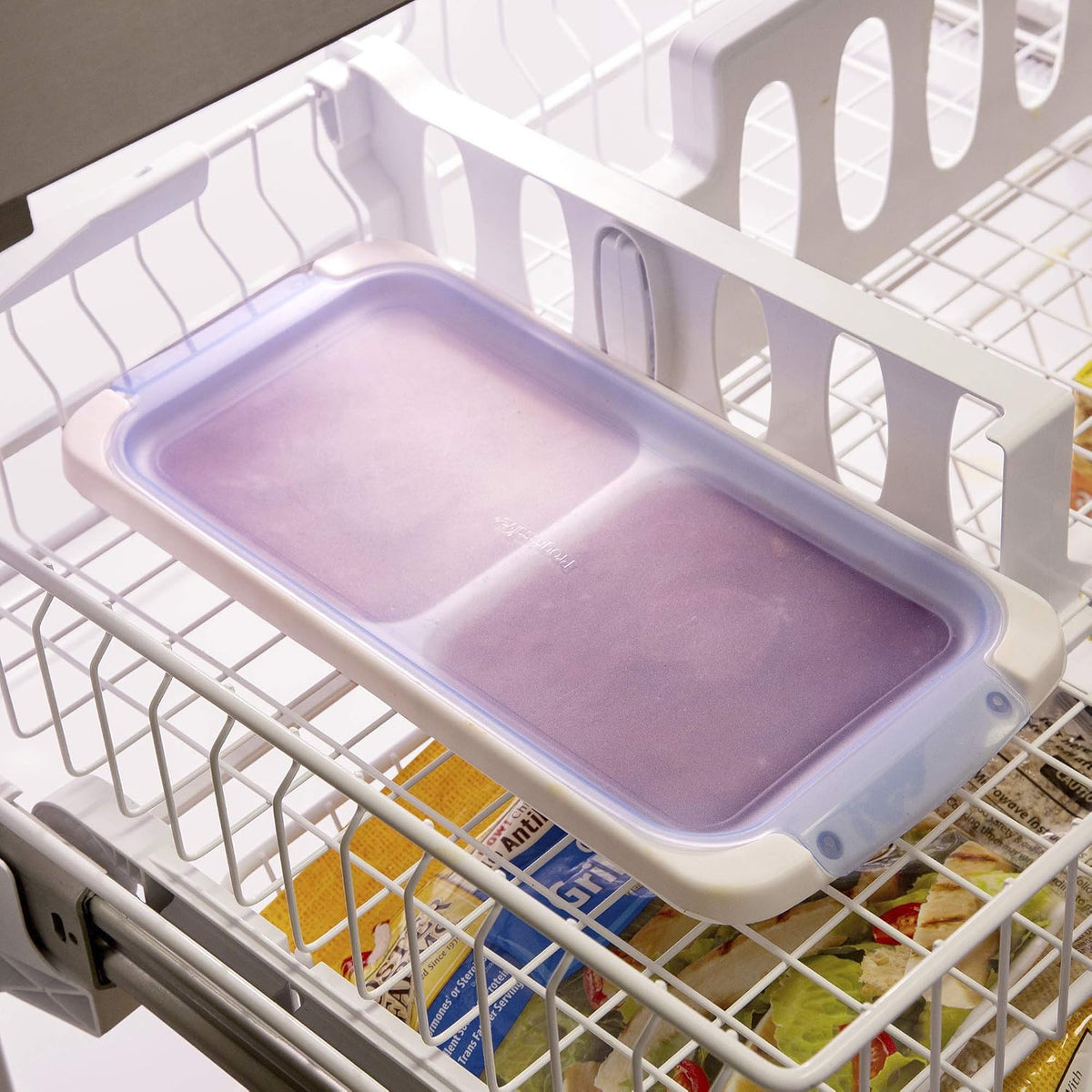 PrepWorks Dishwasher Safe Half Cup, 6-Serving Leftover Soup & Food Storage Freezer Pod Tray with Silicone Lid, Blue/White