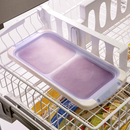 PrepWorks Dishwasher Safe Half Cup, 6-Serving Leftover Soup & Food Storage Freezer Pod Tray with Silicone Lid, Blue/White